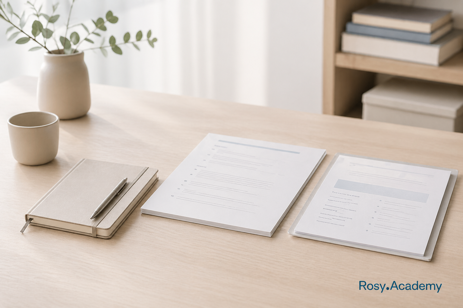 Ruhiges Markenbild für Klarheit, Struktur und sinnvollen KI-Einsatz bei Rosy.Academy